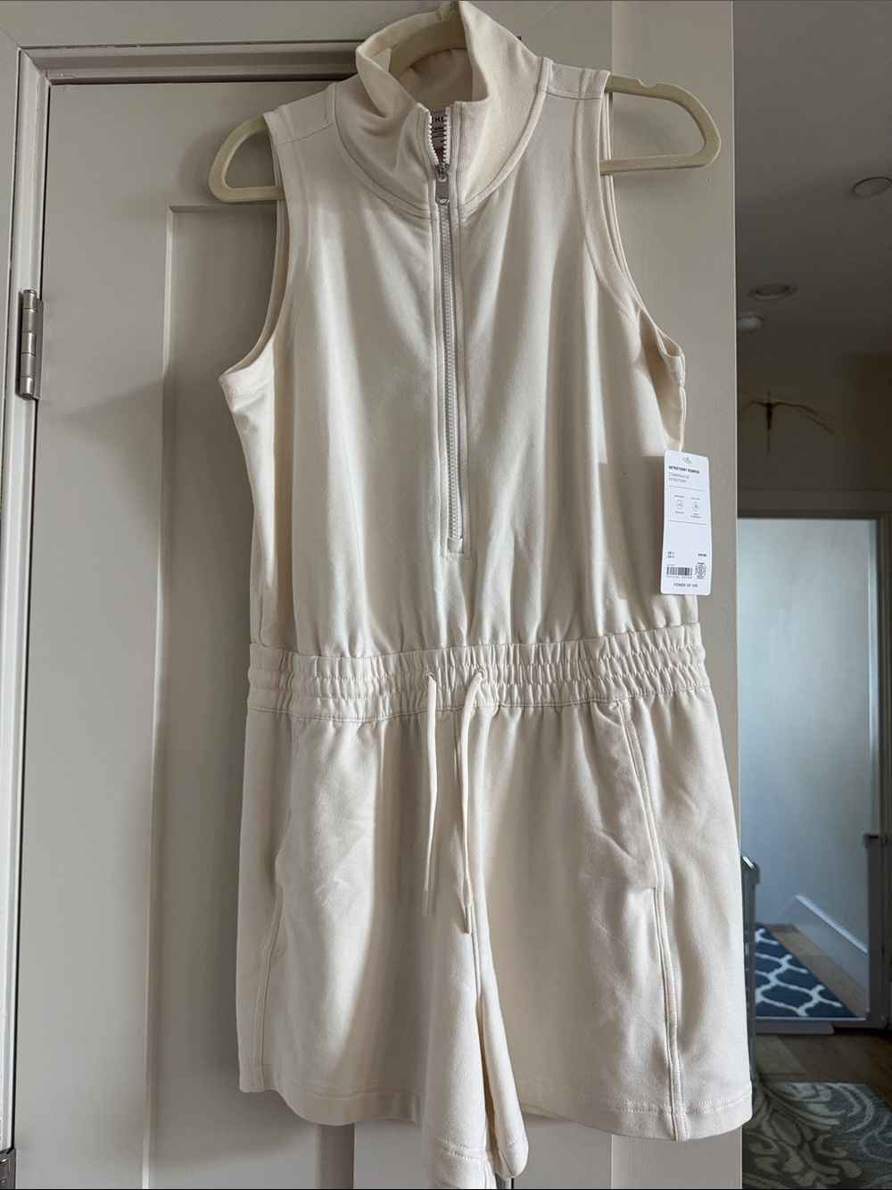 Athleta NWT Cream Zipper-Front One-Piece Romper